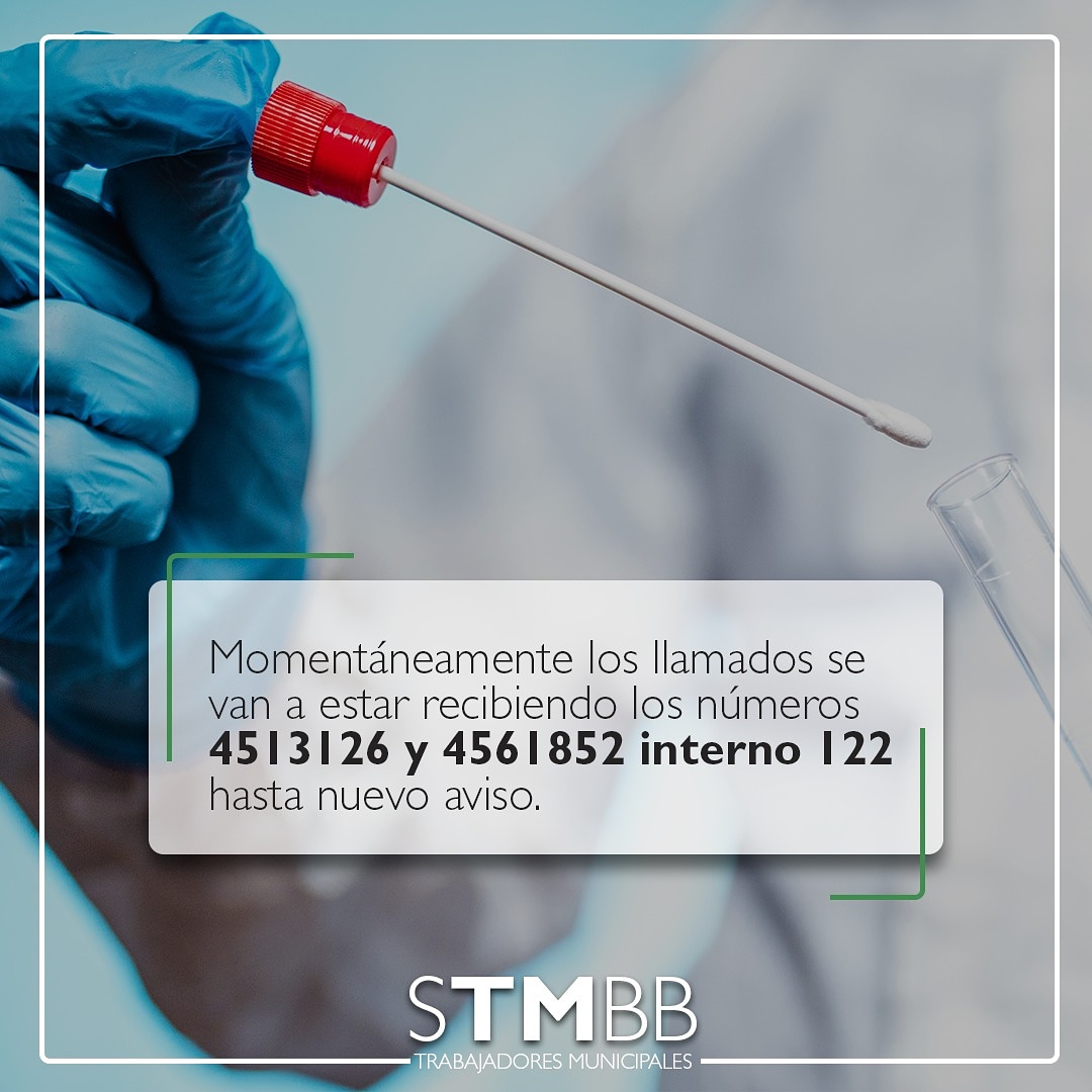 stmbb's tweet photo. Recordamos a los afiliados que los números de teléfono para comunicarse momentáneamente son los siguientes: 4513126 y 4561852 interno 122 únicamente.

@m_a_aguero https://t.co/CgTUZjlVmE