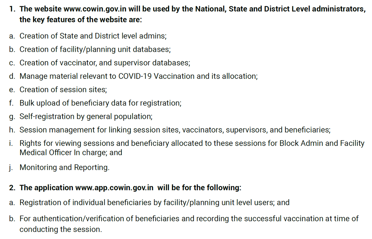 Co-WIN website/app>Co-WIN is an extension of the existing electronic Vaccine Intelligence Network (e-VIN) - made specifically for COVID vaccination.>It has 2 modules - Website and App.>The app is under development and will soon be available for download.11/n