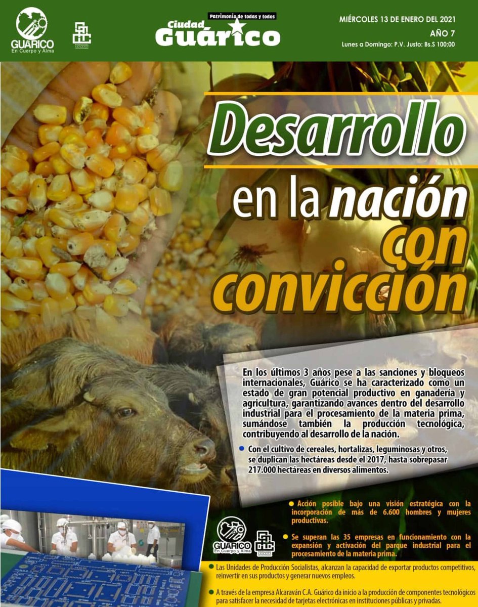 #CiudadGRC📰 Desarrollo en la nación con convicción 🌽

#EnUnidadPatriótica
#EnCuerpoYAlmaPorGuárico