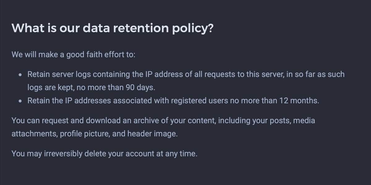 But each server is governed by a terms of service, right? Here's a link to the bitcoinhackers terms.  https://bitcoinhackers.org/terms . So I'm supposed to be allowed to download my data at anytime. Oops.