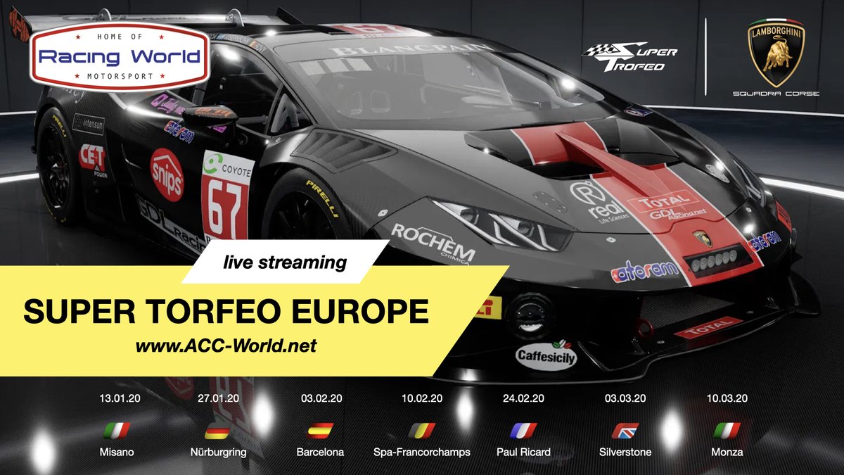 acc_world_net's tweet photo. Today our new ACC Lamborghini Super Trofeo Cup starts.

Live on https://t.co/MqPHJFkI66 at 9 PM CET https://t.co/s56N785Iwc