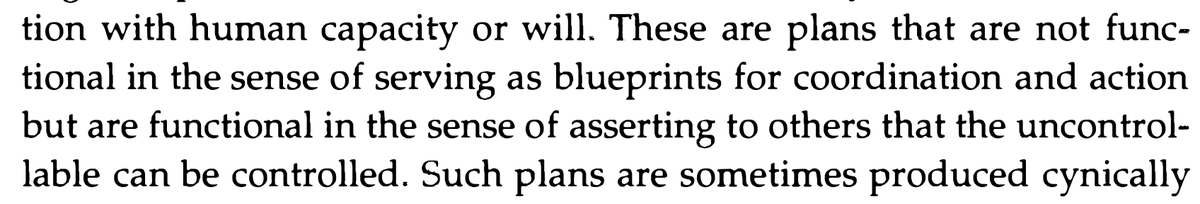 The idea of fantasy documents is a powerful one for this class, and the book explains how plans that don't make sense are used to make uncertain futures seem more "certain"