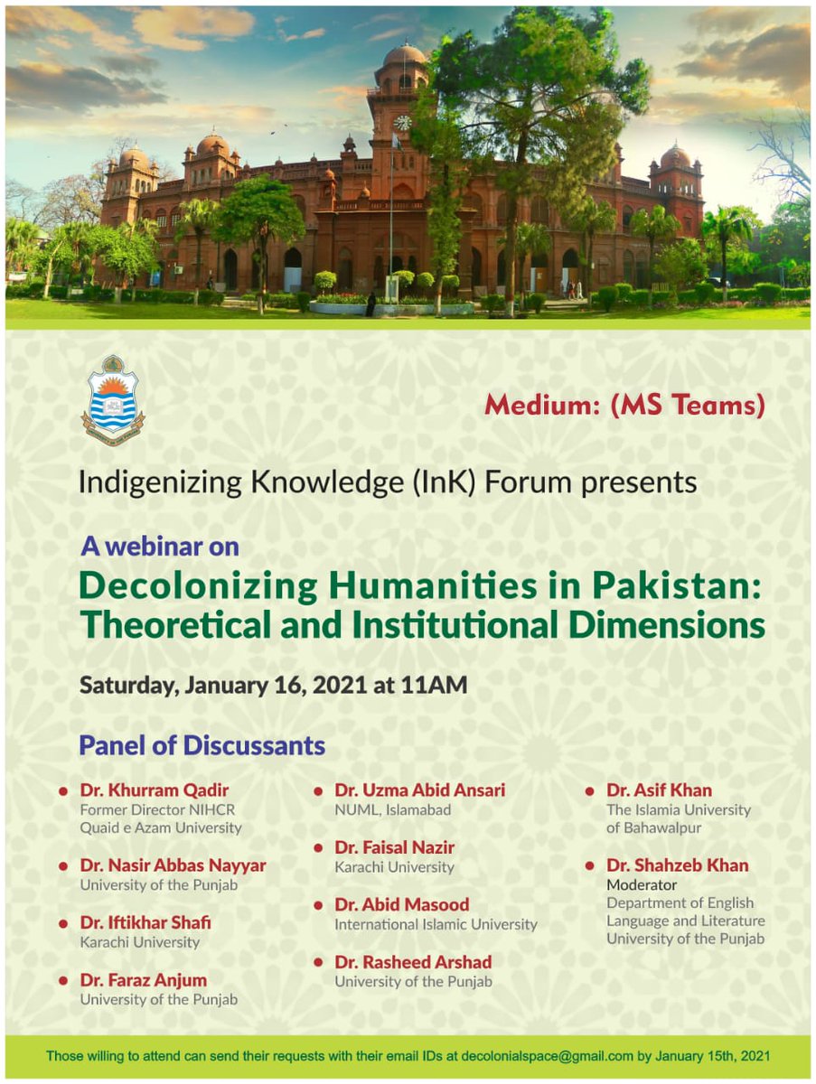balaach's tweet photo. InK Forum initiates a national dialogue on Decolonizing Humanities in Pakistan
#InKForum
#PunjabUniversity
#CriticalDiscourseCirclePU https://t.co/GZjMPB1Mzf