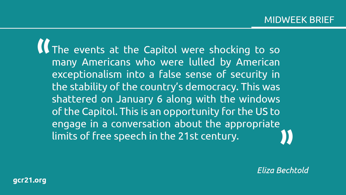 GCR_21's tweet photo. #FreedomOfSpeech has an exceptional status in the United States. Recent events in the country are bringing this notion, with all its intricacies and complications into the spotlight, especially in regard to the social media sphere. @ElizaBechtold @ConversationUK #midweekbrief https://t.co/Y91AkE44Iu