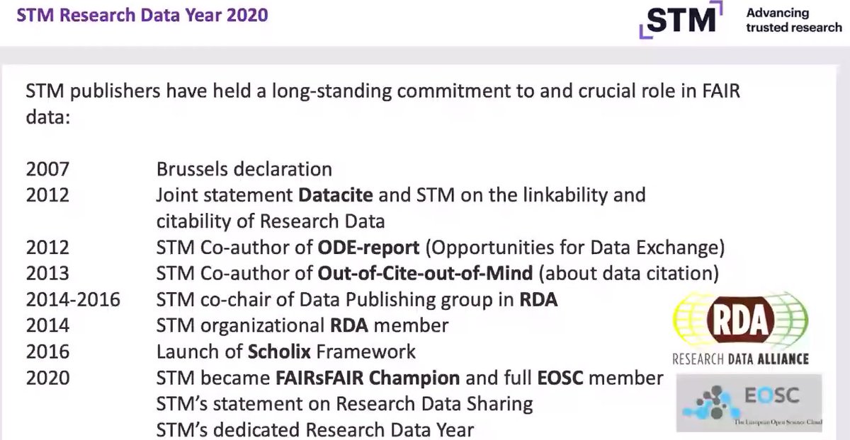 Next, James Milne, Chairman of  @STM_Publishing Board on 'STM Research Data Year 2020 - A Review'. The key role of publishers in encouraging data sharing led STM to dedicate 2020 as the Research Data Year. James reviews how publishers have supported FAIR data.  #APE2021