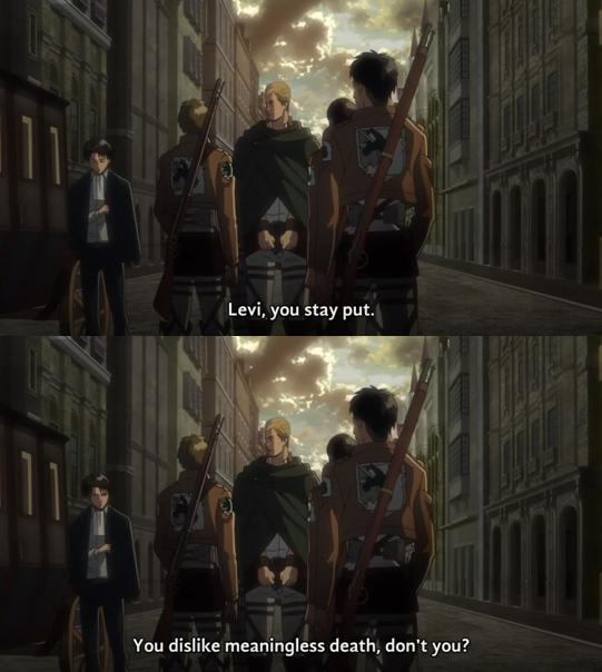 In episode 25, Erwin is arrested for treason. Then he indicates that they must capture the Female Titan for humanity. The images below show you the important lines of this moment. Note that Levi will disobey Erwin.