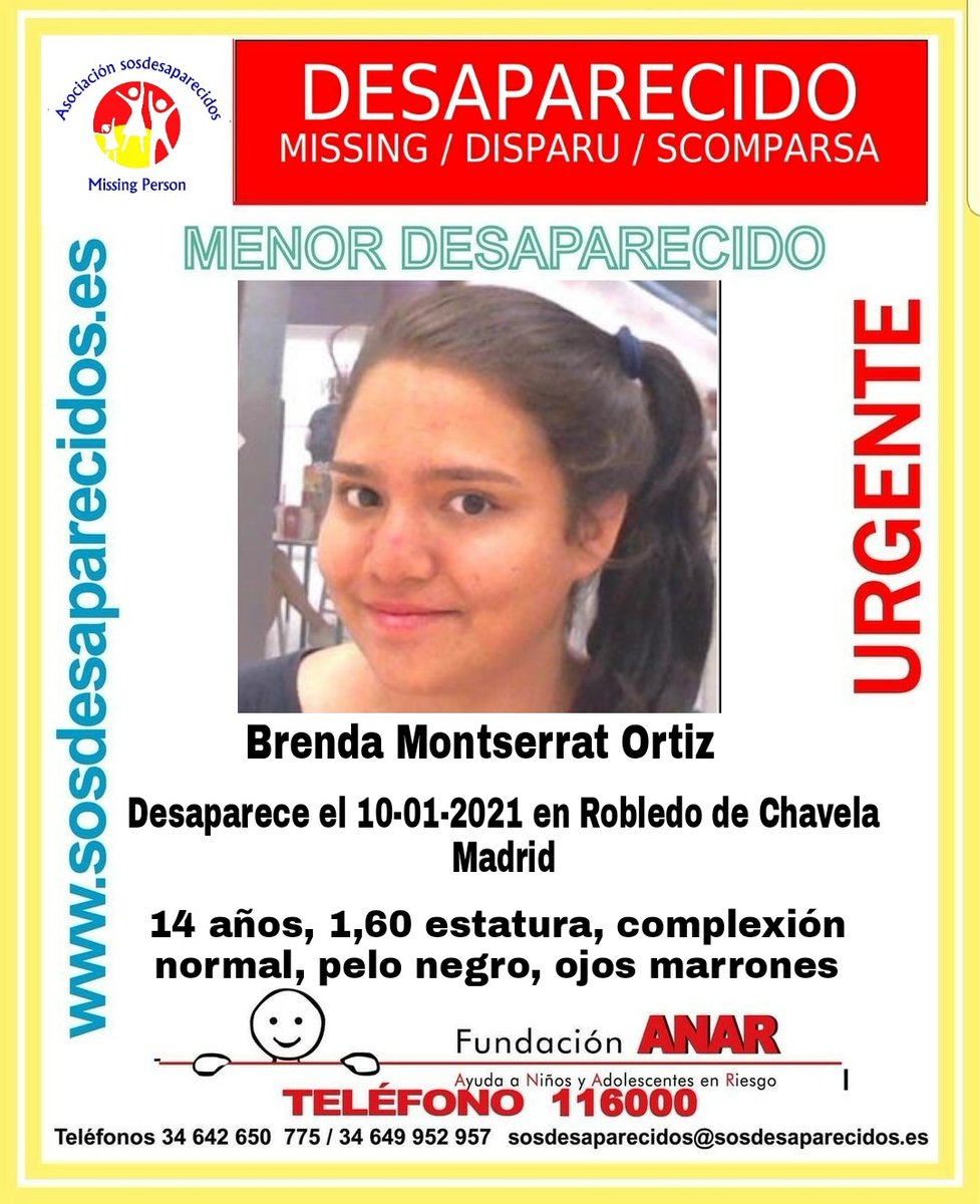 policia's tweet image. 🚩IMPORTANTE🚩

Brenda tiene 14 años y ha desaparecido en #Madrid.

Si la has visto o tienes cualquier información, llámanos: 091, 112, 062.

Tu RT no cuesta nada y puede ayudar a encontrarla🙏