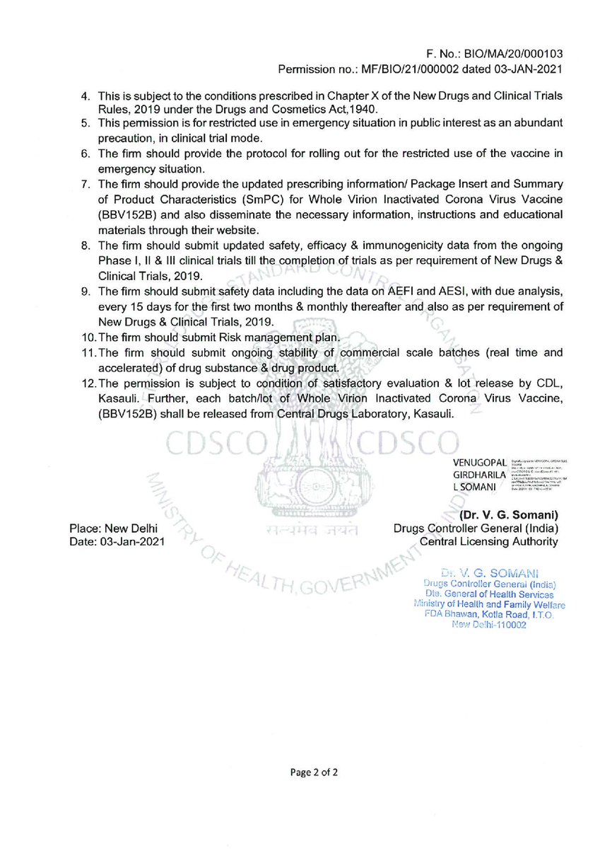 SEC recommended granting approval to the vaccine on 2 Jan.DCGI granted the permission on 3 Jan 2021 with indicated use as "for active immunization against Corona Virus Disease (COVID-19) for age >=12 years..." @CDSCO_INDIA_INF