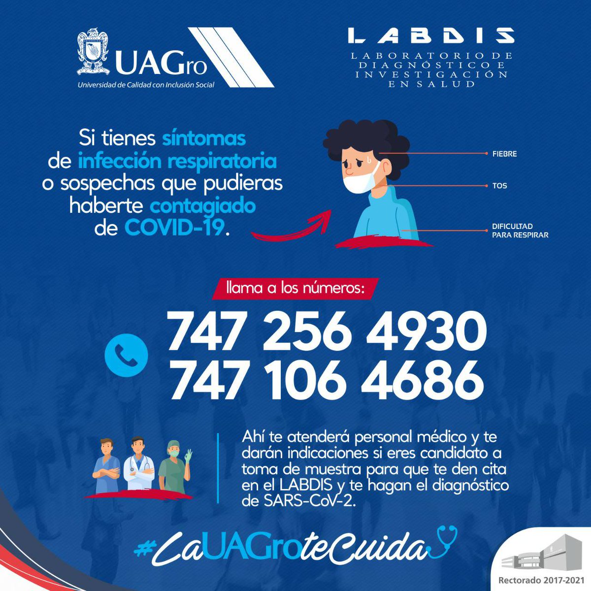 UAGro_MX's tweet photo. El #LABDIS está disponible para atender a la comunidad universitaria y público en general; comunícate a nuestras líneas de atención y programa tu cita:
#LaUAGroTeCuida
#QuédateEnCasa https://t.co/wRLBRGRnFR