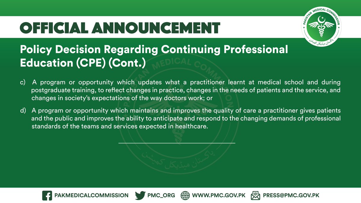 pmdcofficial's tweet photo. Important policy decision regarding Continuing Professional Education (CPE). https://t.co/BNR5WCNMLJ