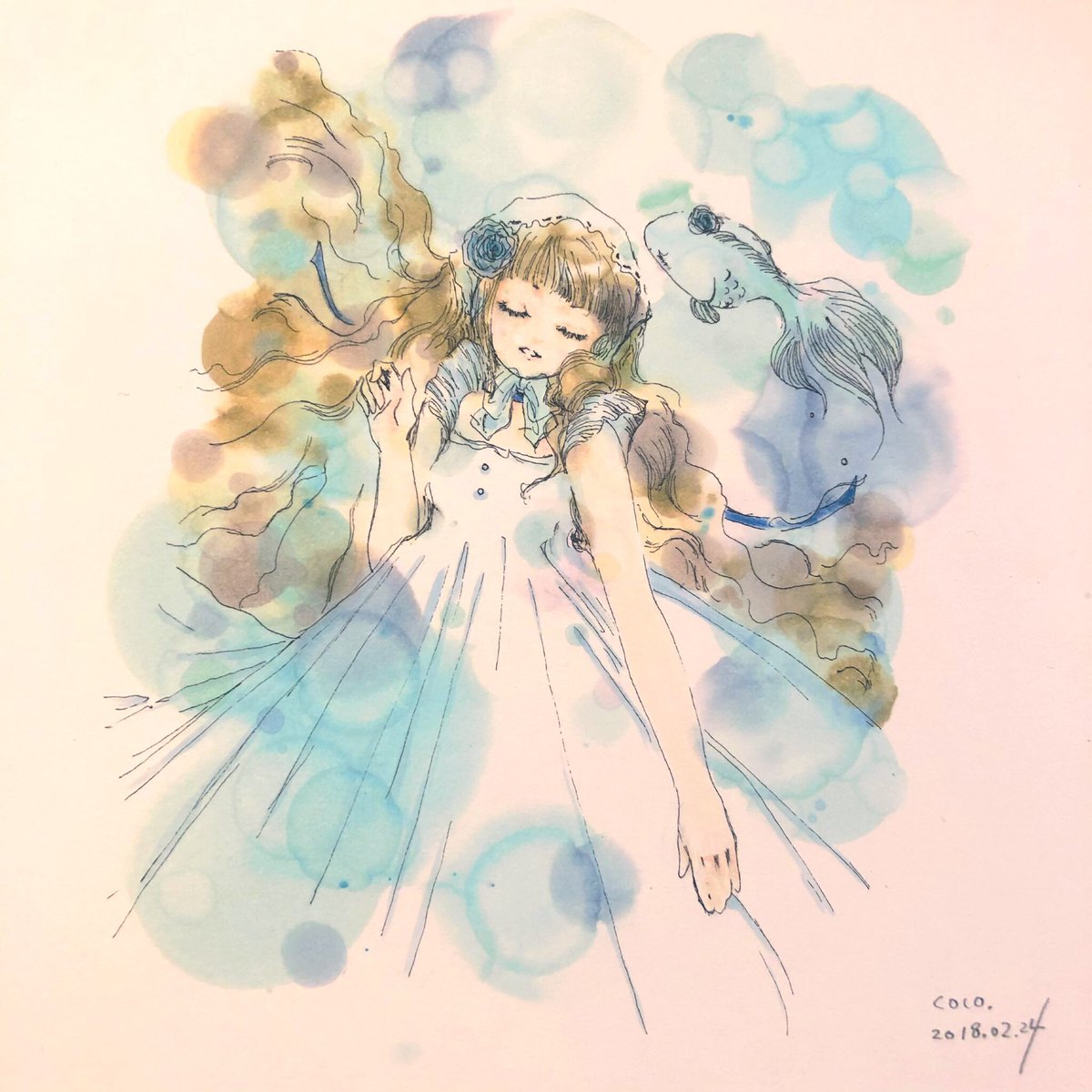 cococlover's tweet photo. 【水中庭園】#自己紹介
★ほんわか不思議ノスタルジック世界を手描きし絵本・雑貨制作
 
★幼少から愛してやまない『不思議の国のアリス』を大切に作品発表

★作品常時取扱店
🌟惑星座さん @wakuseiya
🌟アランデルさん @Arundel_shop
🌟U_Uさん @OnlineCaffeU_U
※取扱作品はお店によって異なります https://t.co/SaMplgoDFV