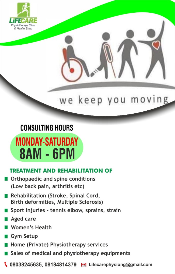 Need a Physio in Lagos?
Our team of professional Physiotherapist are available for you at home, office, clinic to help you overcome that pain or physical limitation. Call us today for any inquiries