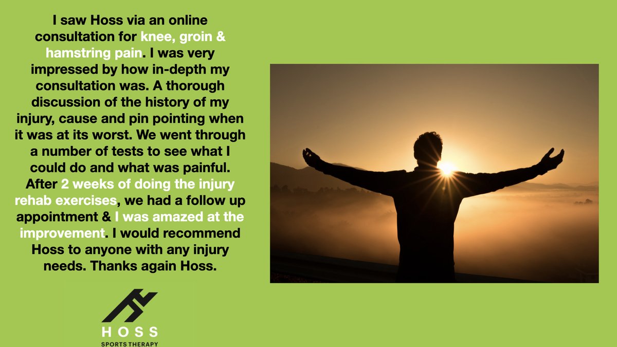 Another happy patient with an Online Consultation, <a href="/tommy_scott1990/">Tommy</a> suffered from thigh pain from work (hairdresser), running, touch rugby and cycling.

Education, symptom management &amp; specific rehab exercises were key! Well done Tommy 👏

hoss-sportstherapy.co.uk
