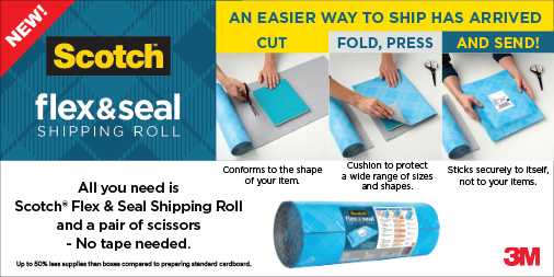 VOWWholesale's tweet photo. An easier way to ship your goods has arrived! Scotch Flex and Seal shipping roll is all you need, no tape is required! All you need to do is cut, fold, press, and send! https://t.co/H5J79G3Zcl