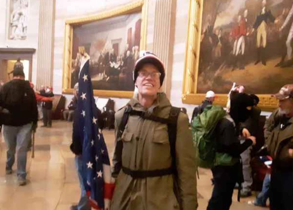Kevin Daniel Loftus of Wisconsin seems quite happy to be inside the Capitol in this photo from Jan. 6.  https://kstp.com/news/wisconsin-man-arrested-after-being-part-of-us-capitol-riot/5975686/