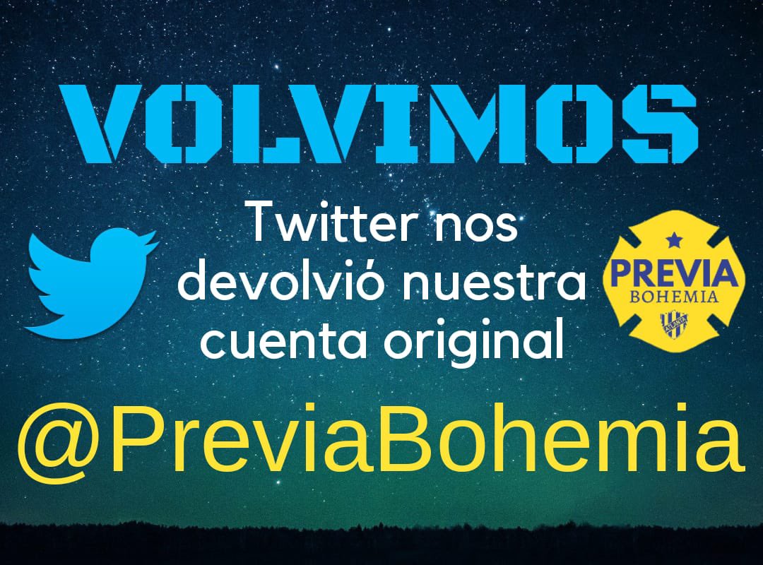 PreviaBohemia's tweet photo. ATENCIÓN ATENCIÓN 

VOLVIMOOOOOOOOOOOOSSSSS!!!

Gracias a todos los que nos apoyaron, los que nos siguieron nuevamente y los que nos brindaron ayuda para intentar resolver el problema

VOLVIMOS Y VOLVEREMOS 

VAMOS PREVIA, VAMOS ATLANTA 
 
🟡🔵🟡 https://t.co/R1AQTQVYmM