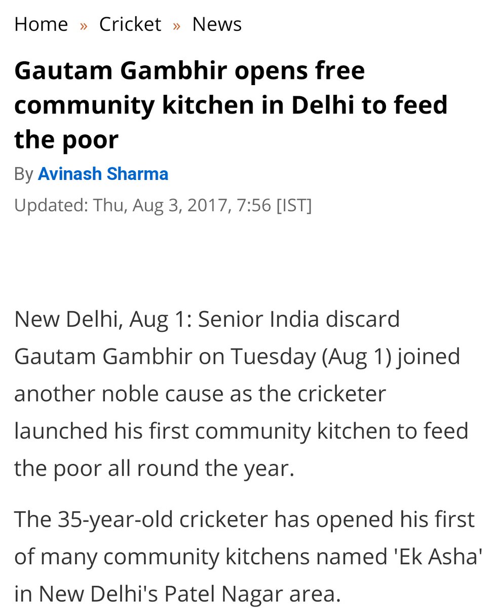 Gautam Gambhir Foundation daily feeds hundreds of people for free. According to him, no one should sleep hungry