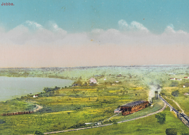 Colour postcard of Jebba rail facilities by Niger crossing, 1920s-30s.
