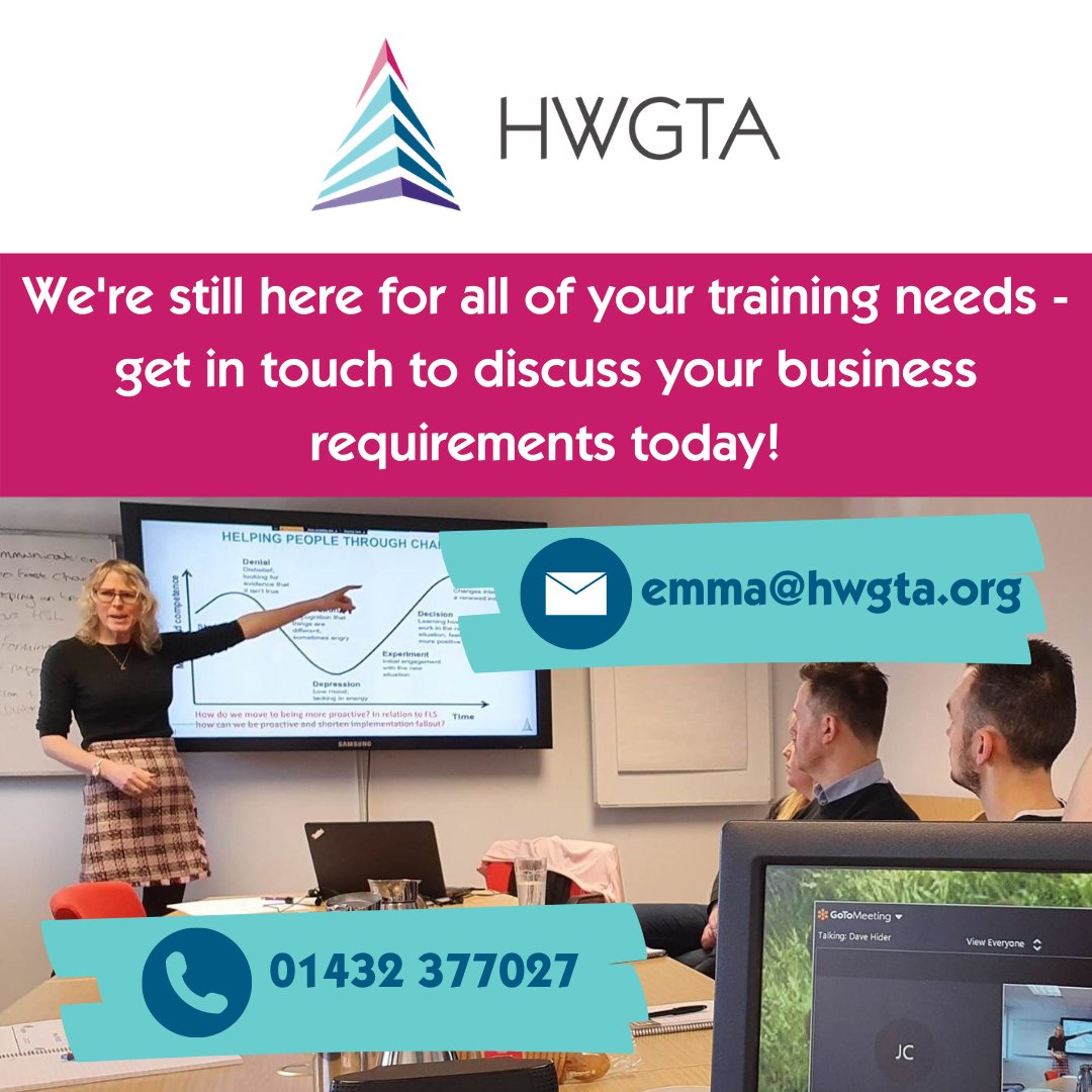 hwgta's tweet photo. #Worcestershirehour Fully tailored training for your business during lockdown 👍

#trainingcourses #management #firstaid #workplacetraining #upskill #stafftraining #businesscoaching #businessstrategy #furloughtraining #Worcestershire  #IOSHcourses #MHFAcourse #conflictresolution https://t.co/Y9uSgRso2g