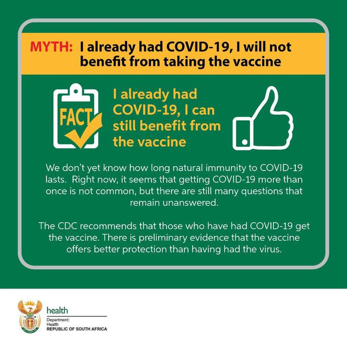 Those who have already recovered from a #COVID19 infection still stand to benefit from the vaccine. #SpreadCOVIDFacts