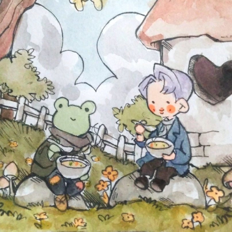 namseokgay's tweet photo. joonie eats some soup with his frog friend https://t.co/Vb7NMqQpIP