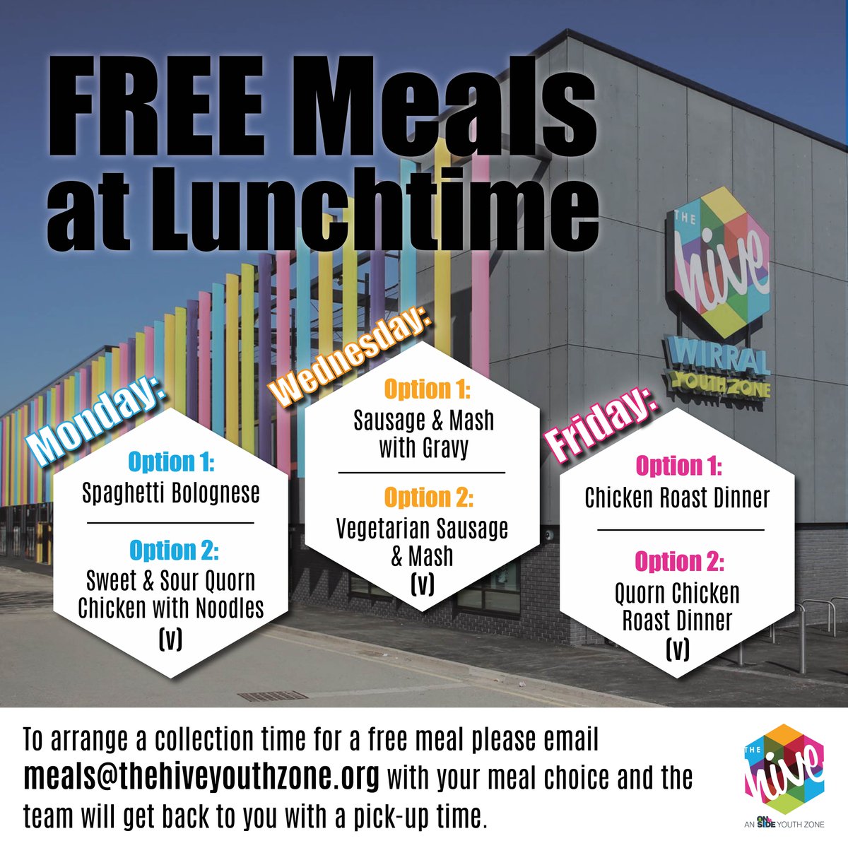 TheHiveYZ's tweet photo. Starting this Friday we are providing takeaway FREE lunches to Hive members who may need them over lockdown ➡Request your chosen meal via meals@thehiveyouthzone.org by 12 midday the day prior &amp; the team will be in touch with a pick-up time #youngpeoplematter #endchildfoodpoverty https://t.co/q94IjqVkur
