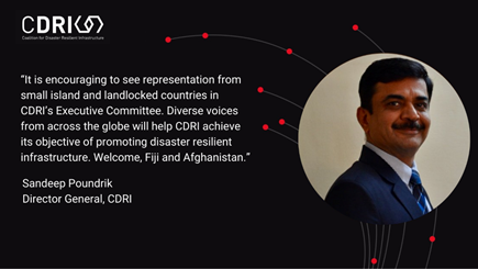 cdri_world's tweet photo. CDRI expands its Executive Committee with the addition of two new members: The Republic of Fiji, representing Small Island Countries, and Afghanistan, representing Landlocked countries. They will serve a two-year term. #ResilientInfra #CDRIECMeeting https://t.co/XSTqjcGBMa