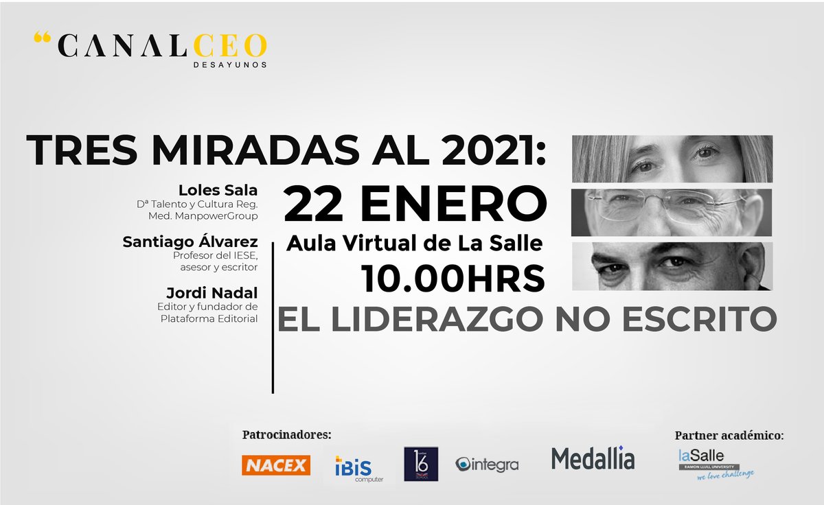 🗣  Tres voces únicas analizarán el papel que juegan las #empresas  y el rol de los directivos en 2021

👉  No te pierdas este #DesayunoCanalCEO de @canalceo junto a @LaSalleBCN el próximo 22 de enero a las 10h de la mañana

Apúntate en canalceo.com/inscribete-a-d…