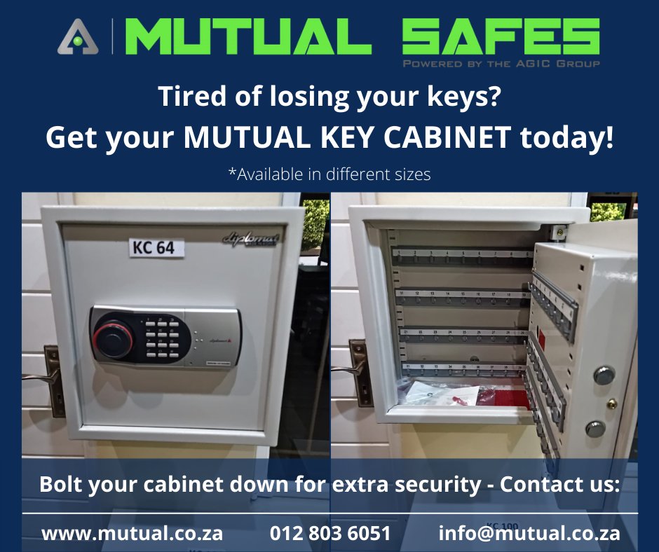 MUTUAL KEY CABINETS
*Available in different sizes
Have your safe / cabinet bolted down by our professional installation team to add an extra layer of security to your valuables!
mutual.co.za