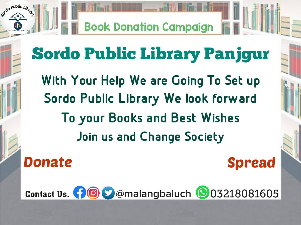 BaseerBaluch's tweet photo. Requested To Everyone Join This Book Donation Campaign Donate and Spread Be a Part of a Change

@amjadsomru @ShafqatShahwan @Gwahram_Baloch @Senator_Baloch @zehriinaeema @sikanderbizenjo @MahrangBaloch5 @bsacommittee @NaseerMohamma @_Zargul_Z @MirwaniIrfan @unussjr @AnitaJalil https://t.co/RKaLSD8y82