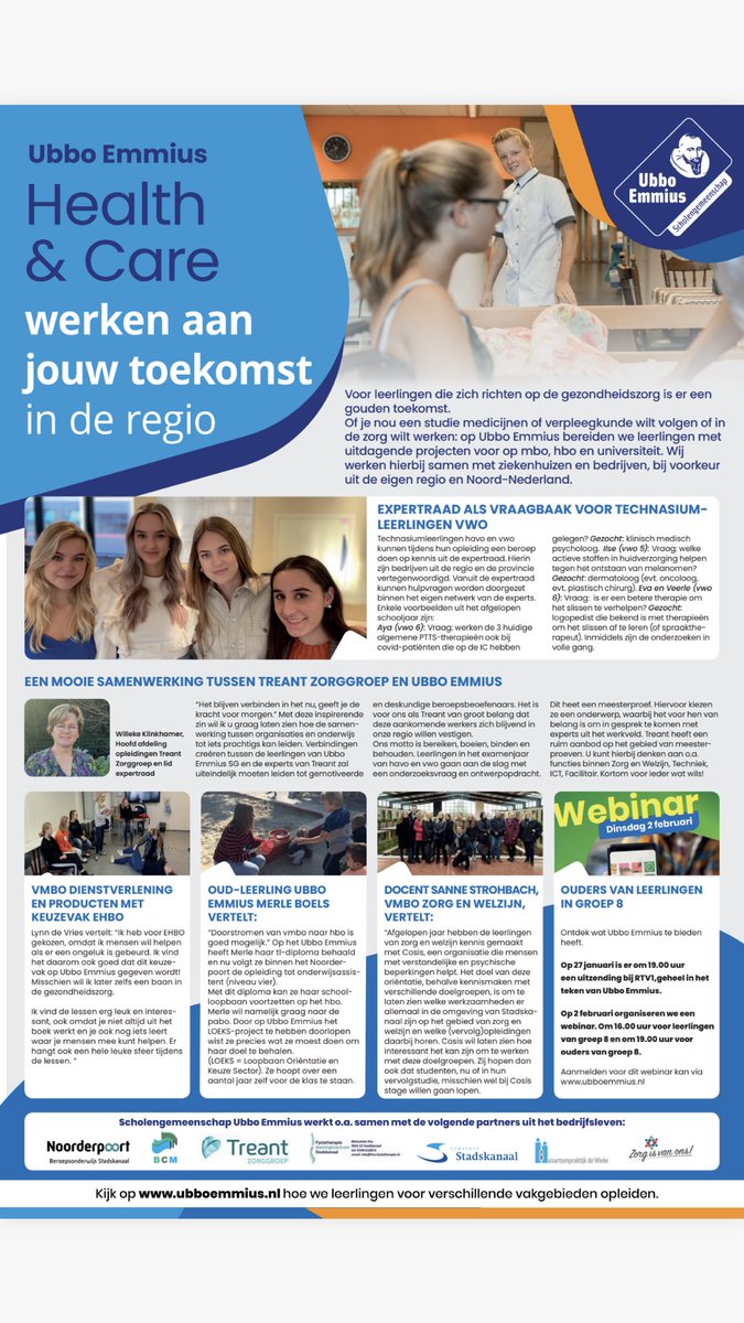 Een impressie van de onderwijs-ontwikkelingen bij de diverse locaties van Ubbo Emmius. Deze week Health&amp;Care