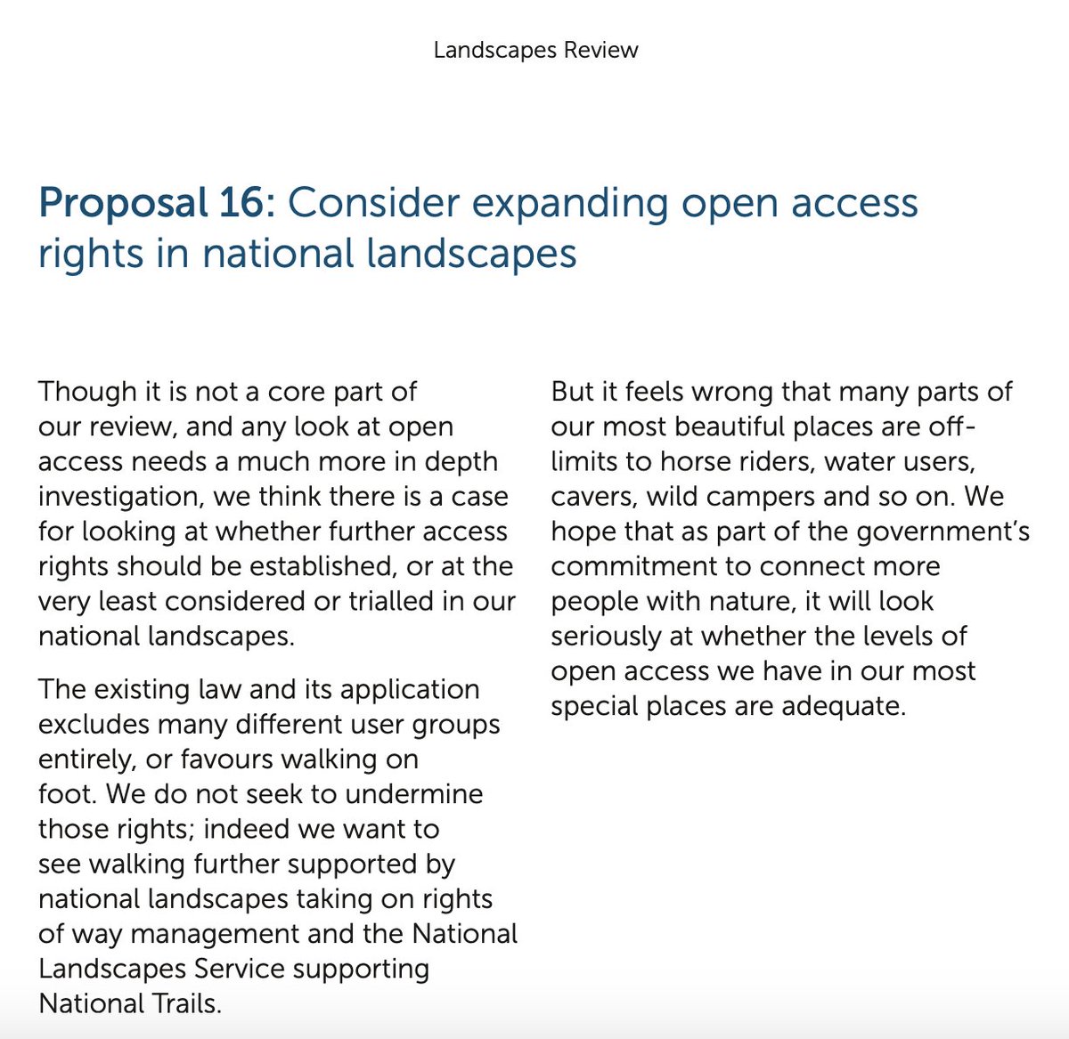 (3/8) Perhaps most interestingly, the letter mentions the 2019 Glover Review with its recommendation to “expanding open access rights in national landscapes”, ie National Parks & AONBs. The Govt *still* hasn’t responded to the Review. Will it adopt this recommendation?