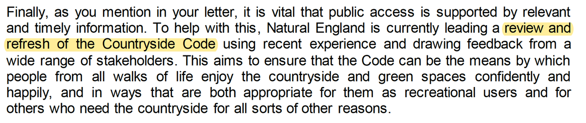 (7/8) This bit refers to the review of the Countryside Code that  @NaturalEngland are currently carrying out.But as our campaign has uncovered, the Govt spends just £2k/ year on promoting the Code - small wonder that few people know what it says. That has to change.