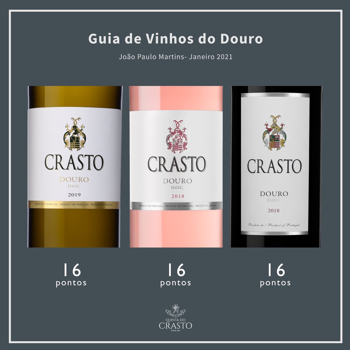 Latest scores attributed to the #wines #CrastoRed , #CrastoRosé and #CrastoWhite at #GuiadeVinhosdoDouro by #JoãoPauloMartins.🍷✨
#QuintadoCrasto #Douro #Portugal #Wein #Weine #Vin #Vins #Vino #ワイン #와인 #вино #Viini #WinesofPortugal
🔞Be responsible, drink in moderation.
