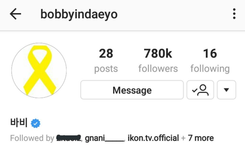 • 180416Bobby changed his instagram profile to a yellow ribbon as a remembrance for Sewol ferry tragedy. @YG_iKONIC  @bobbyranika  #BOBBY