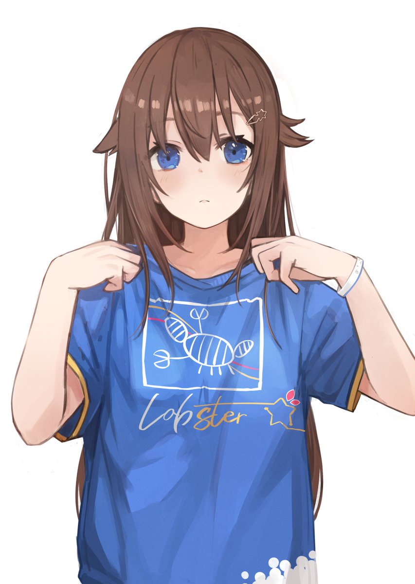 tokino sora 1girl hair flaps long hair solo shirt blue eyes brown hair  illustration images