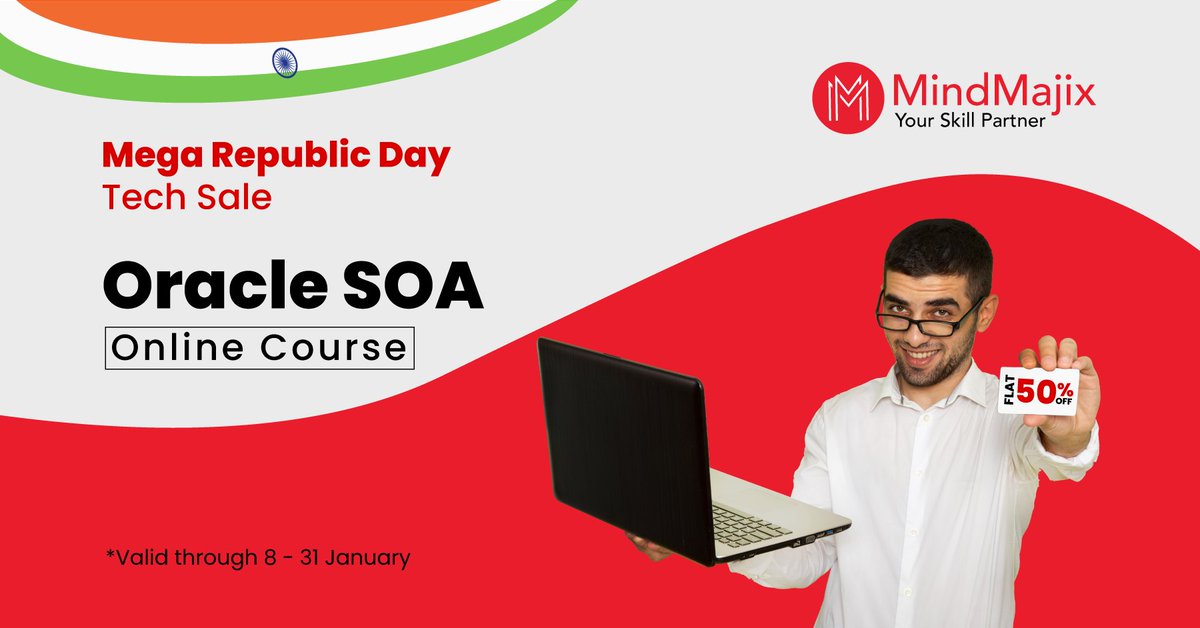 mindmajix's tweet photo. The Average salary of an #OracleSOA professional salary is $141,475/yr. This #NewYear, Make a #career shift into Oracle SOA with Mindmajix's Mega #RepublicDay Tech Sale!offering ๐๐น๐ฎ๐ ๐ฑ๐ฌ% ๐ข๐๐ on Oracle SOA.
Hurry Up! https://t.co/3BPwedRuMG
#SOA #Oracle #OnlineCourses https://t.co/e0BujQc75d