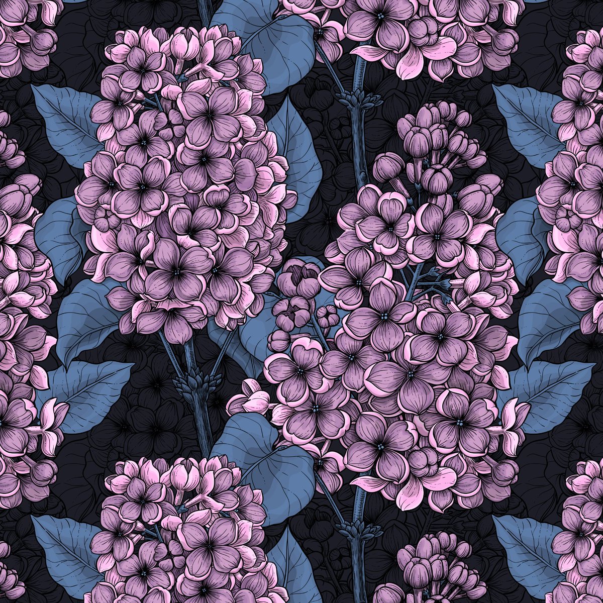 katerinamitkova's tweet photo. Pink, violet, red and white lilacs on dark blue background 
#floralpattern #floraldrawing #pattern #patternlove #vectorfloral #adobeillustrator #vectorpattern #floraldesign #patternlove #aboutpattern #surfacedesign https://t.co/txuodrOyaT
