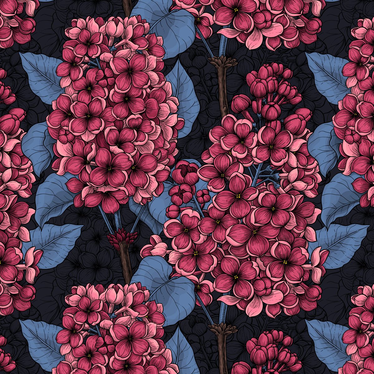 katerinamitkova's tweet photo. Pink, violet, red and white lilacs on dark blue background 
#floralpattern #floraldrawing #pattern #patternlove #vectorfloral #adobeillustrator #vectorpattern #floraldesign #patternlove #aboutpattern #surfacedesign https://t.co/txuodrOyaT