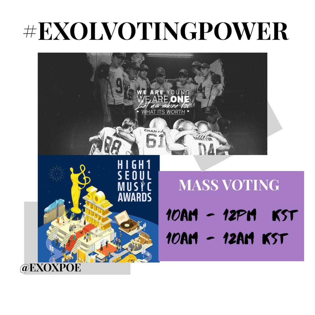 exoluniverseph2's tweet photo. 🏆 Seoul Music Awards 🏆

Please continue voting on SMA 🔥

🔗 https://t.co/I913l0uIF7…

🔗 https://t.co/tnJHsamKwI…

🗳VOTE for EXO in K-Wave Category 💪🏻

#EXOLVotingPower 
@weareoneEXO #EXO https://t.co/g9bCyvtahS