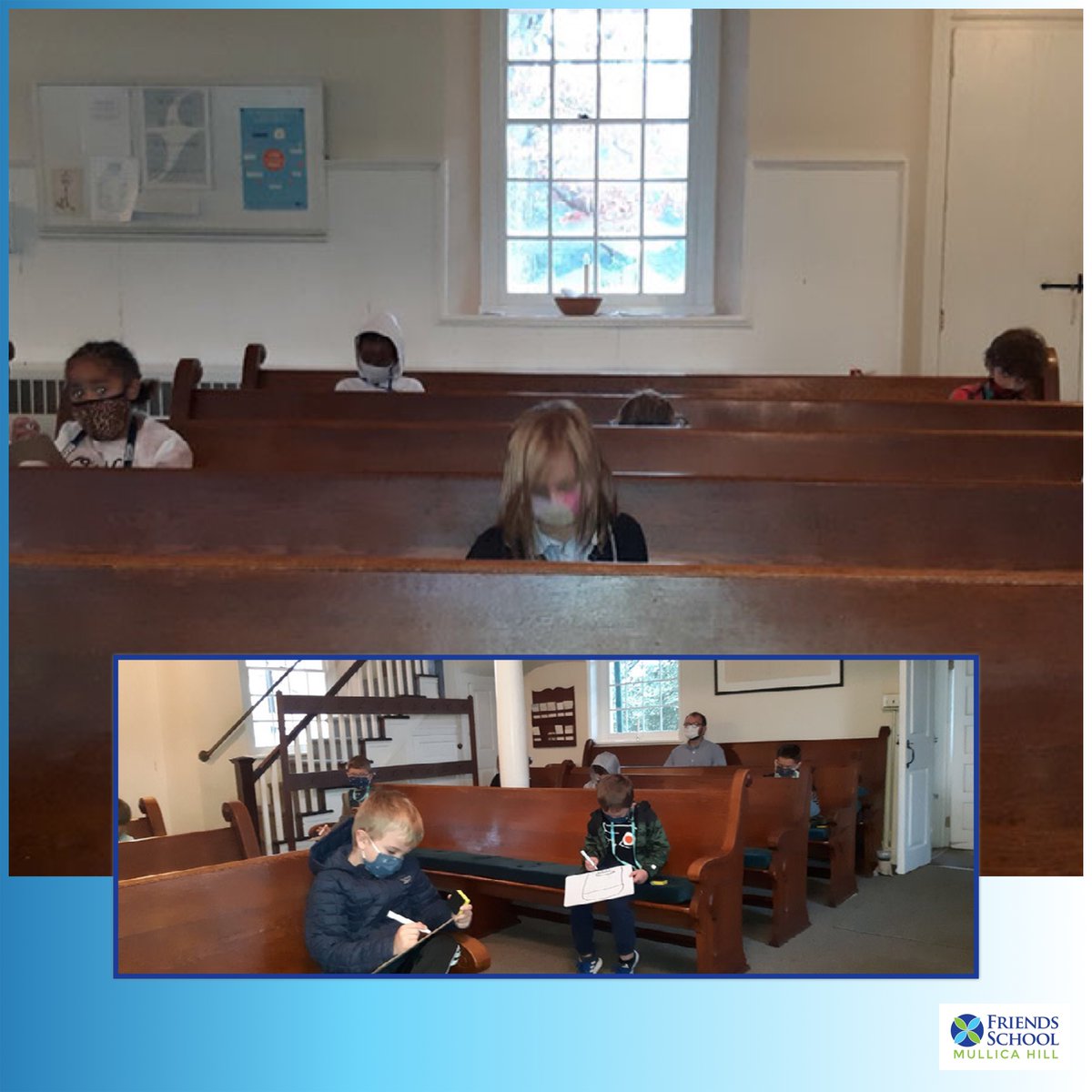 FriendsSchoolMH's tweet photo. Meeting for Worship can take many forms. Our first graders are responding to the query in the meeting house in their own way. The beauty of this building is a wonderful place for peaceful reflection and we are grateful to be able to share it. #FSMHTraditions #FSMHCommunity https://t.co/vml07vmQmv