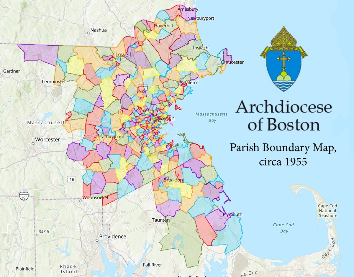 AncestorExperts's tweet photo. The Archive Department of the @bostoncatholic has announced a new tool which can help researchers determine which parish their ancestors attended. Explore the Boston Catholic Parish Map now: https://t.co/FyNViZ9fMM https://t.co/iMuleY0bcF