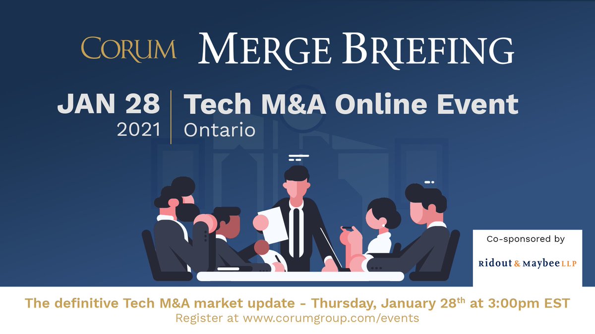 Ridout & Maybee LLP (@ridoutmaybee) on Twitter photo Ridout & Maybee LLP is pleased to once again co-sponsor the upcoming <a href="/CorumGroup/">CorumGroup</a> 90-minute Merge Briefing workshop! Get an update on current software M&A trends, enjoy a 30-minute Q&A session and more at this virtual event. For tickets: ow.ly/HEPz50D6RCK Ridout & Maybee LLP is pleased to once again co-sponsor the upcoming <a href="/CorumGroup/">CorumGroup</a> 90-minute Merge Briefing workshop! Get an update on current software M&A trends, enjoy a 30-minute Q&A session and more at this virtual event. For tickets: ow.ly/HEPz50D6RCK