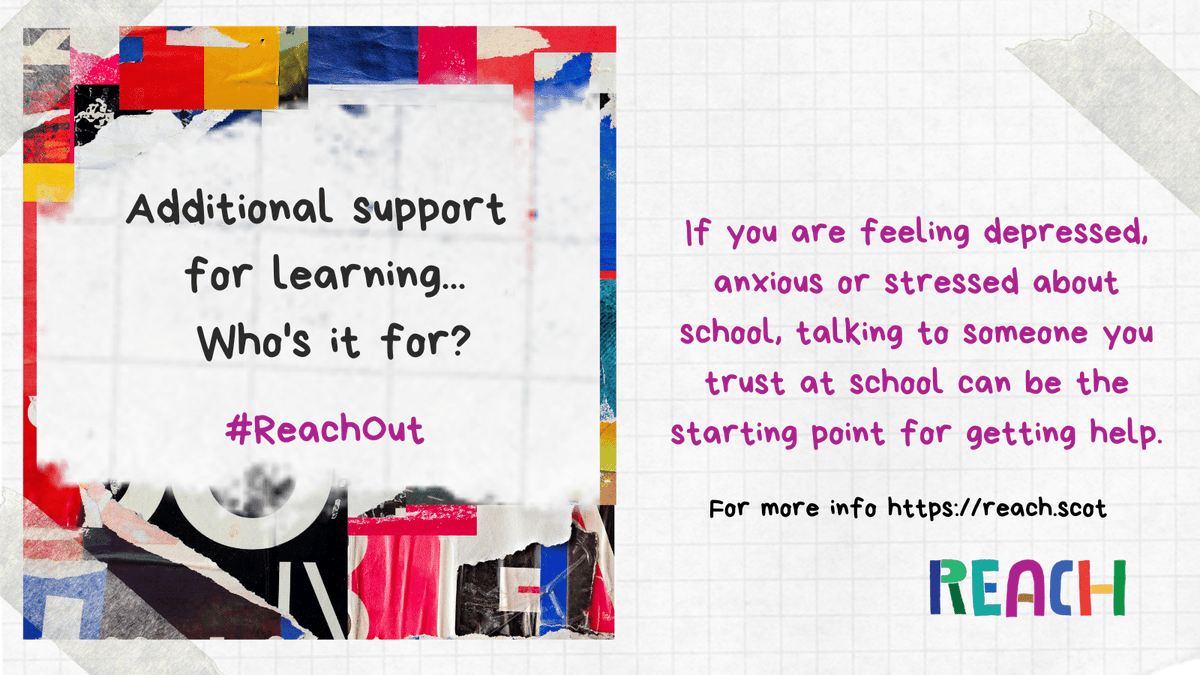 Reach_Scot's tweet photo. People sometimes think only pupils with a diagnosis or a particular condition can get #AdditionalSupportForLearning in school.

But there are lots of reasons why you might need extra support with your learning at school sometimes.

Here are a few 👇
https://t.co/zCIGR3QBrZ https://t.co/gAuBoYTpVF
