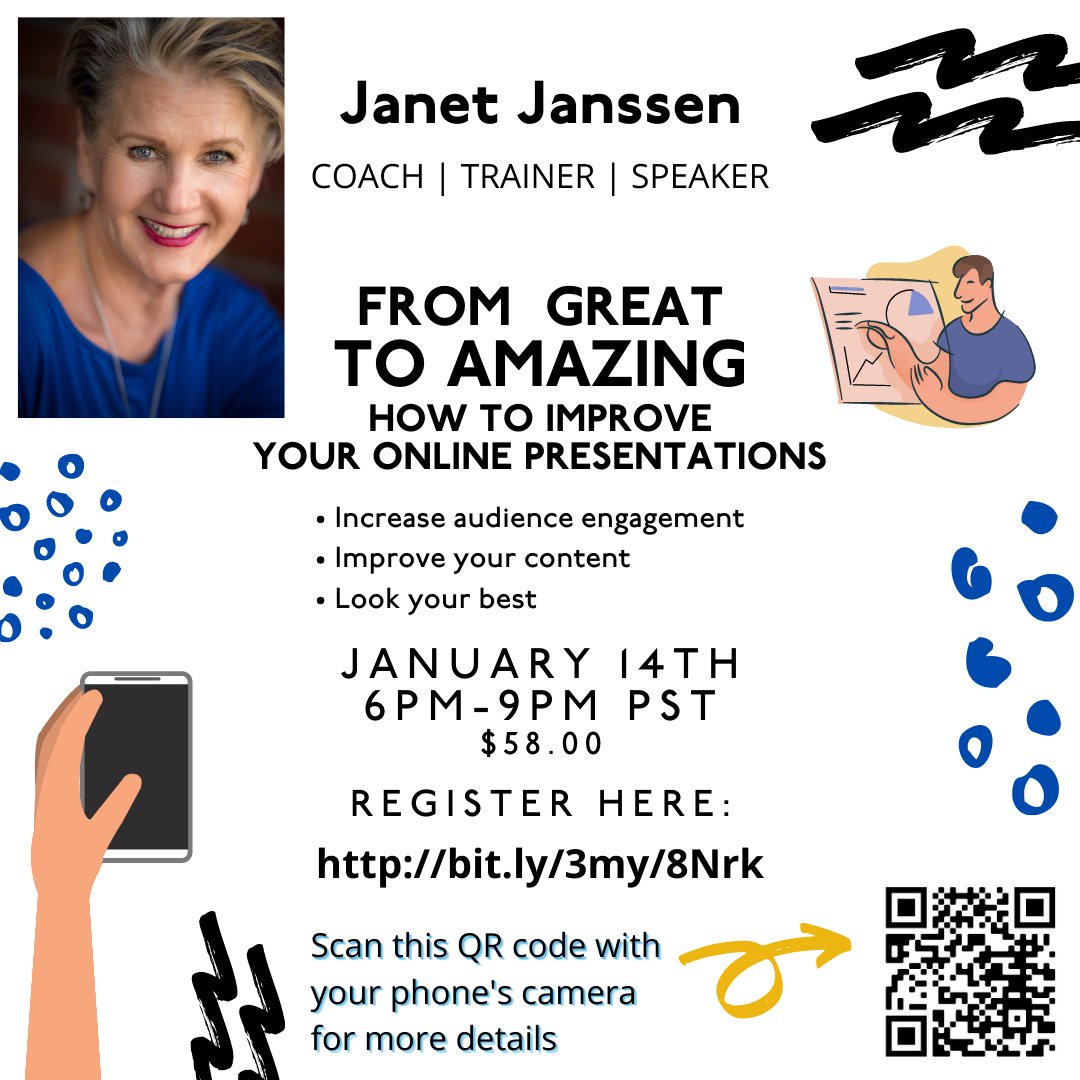 SAVE THE DATE
JAN 14, 2021 6PM-9PM PST
bit.ly/3my8Nrk 
Ever wonder how to make Zoom meetings something enjoyable? Something that actually catches people’s attention and keeps them tracking with you?