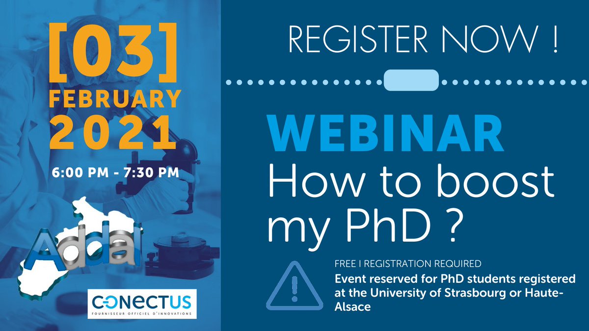 🌟🌟🌟PhD Students #alsace : do you know that your thesis project may interest investors and companies / can generate job and value for you / can lead to a great startup? Take part to this dedicated webinar organized by <a href="/Addal_asso/">ADDAL</a> and <a href="/ConectusAlsace/">SATT CONECTUS</a> ! &gt;&gt; bit.ly/38DsOJa