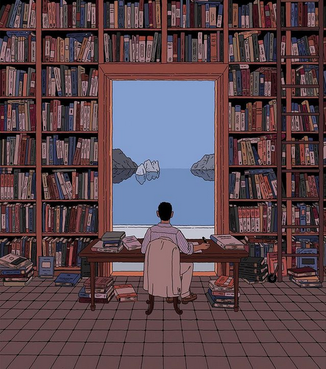 culturainquieta's tweet photo. "Nuestros refugios frente al mundo: libros, el mar, y la soledad".

–– Virginia Woolf

Una ilustración de Ilya Milstein. https://t.co/knCTm7gXB5