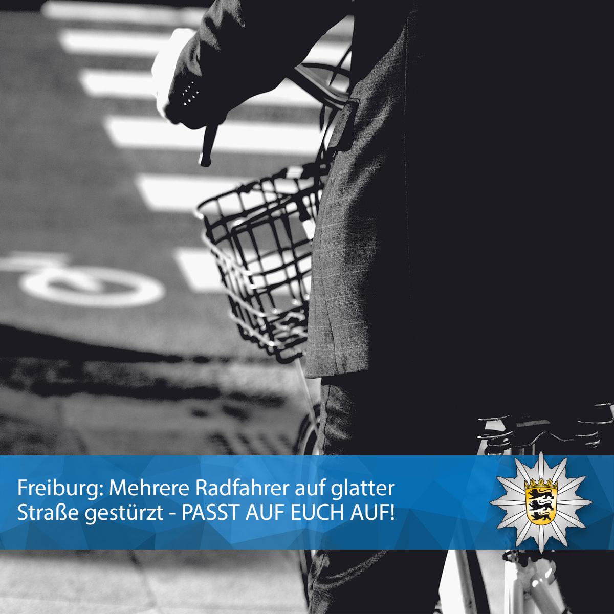 PolizeiFR's tweet photo. Heute Morgen sind im #Freiburger Stadtgebiet mehrere #Radfahrer auf glatter Straße gestürzt und dabei verletzt worden.
Auch in den kommenden Tagen muss mit #glatten #Straßen gerechnet werden ❄️
Seid deshalb vorsichtig und PASST AUF EUCH AUF 👍 https://t.co/tTHqpi1v5a