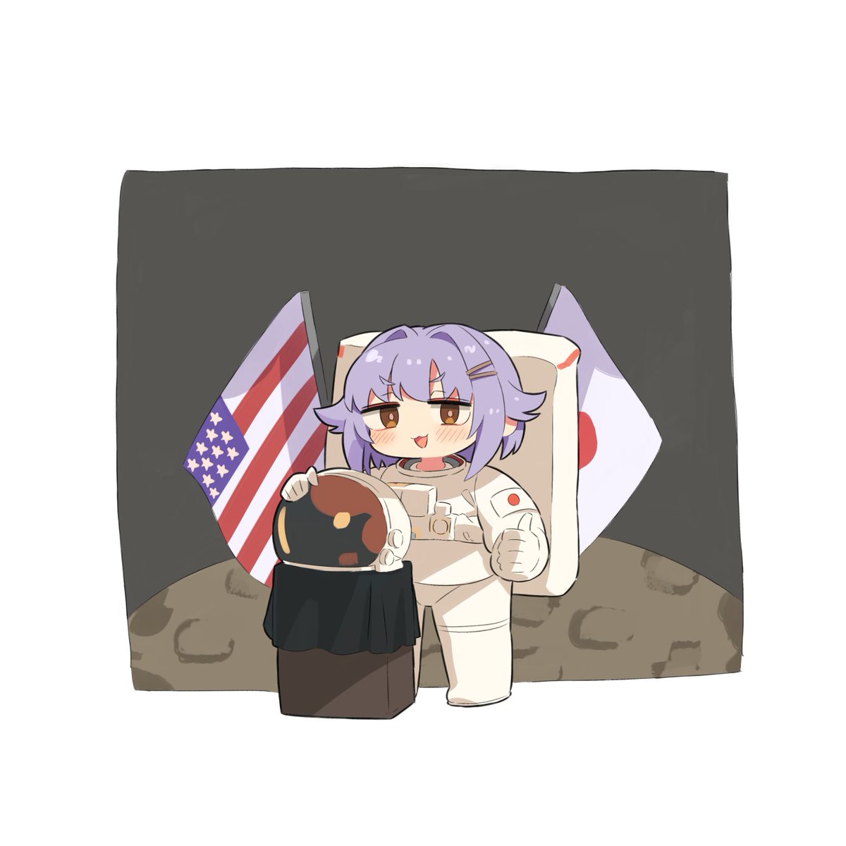 koshimizu sachiko 1girl american flag japanese flag solo flag brown eyes astronaut  illustration images