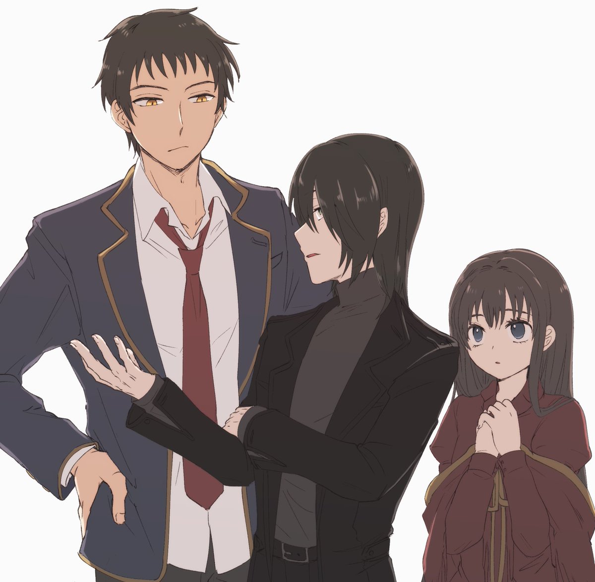 「周りから見たら大中小って感じなんだろうな〜身長差とても良い…… 」|おふのイラスト